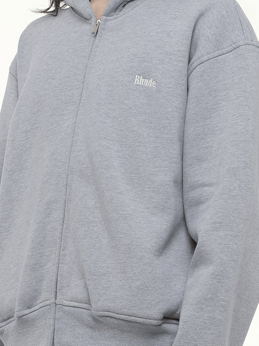 Rhude Classique Full-Zip Hoodie in Heather Gray