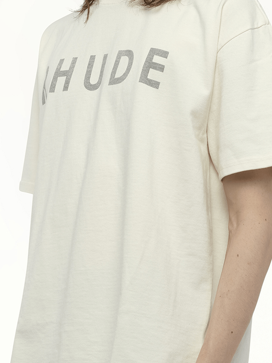 Rhude Distressed Logo T-Shirt in Vintage White