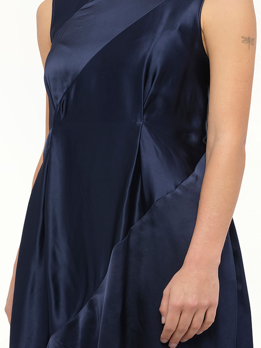 Sleeveless Satin Dress in Navy