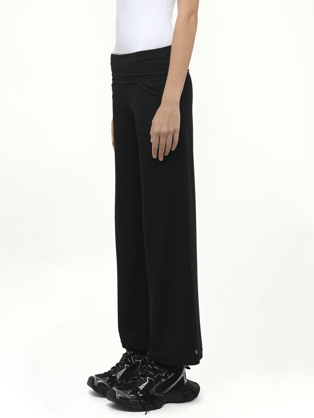 Afternoon Stretch Series - Folded High Waisted Pants in Black