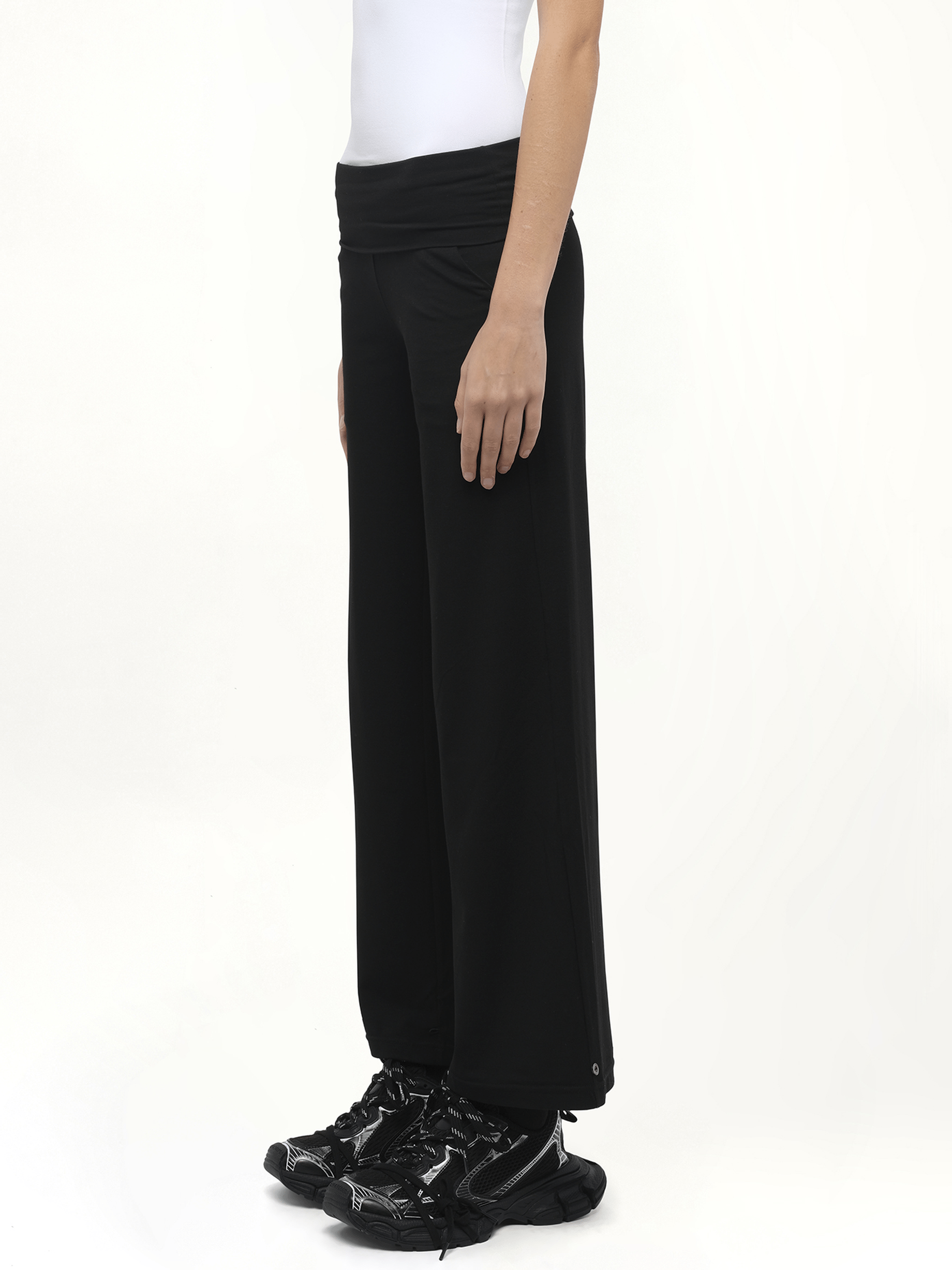 Afternoon Stretch Series - Folded High Waisted Pants in Black