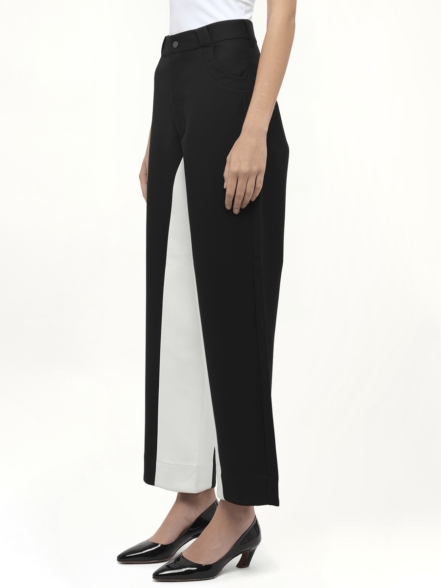Black & White Stitched Suit Pants in Black