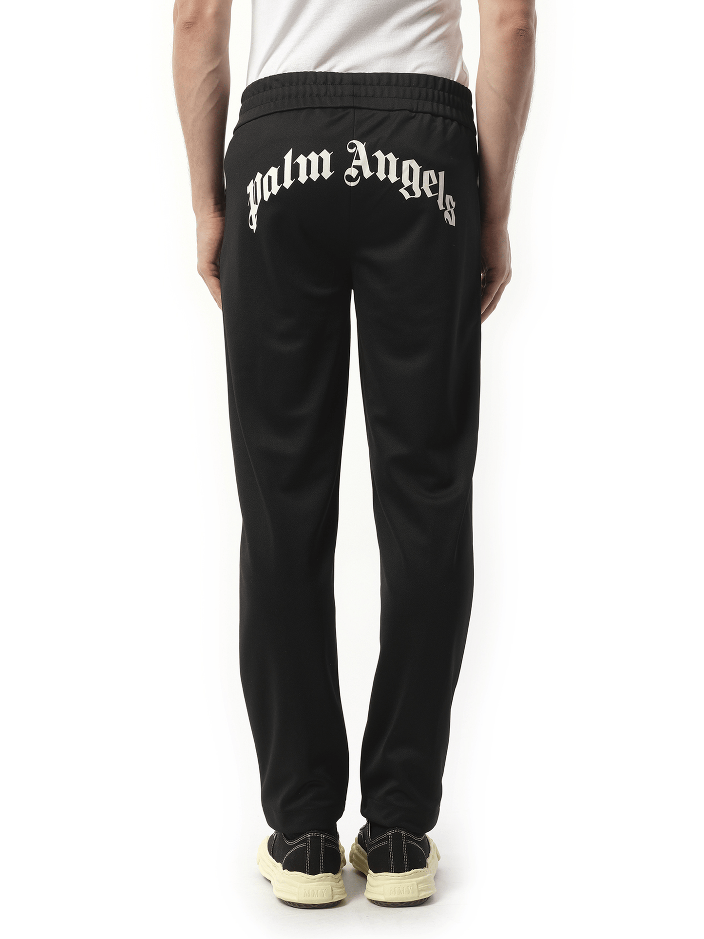 Palm Angels Back Curved Logo Track Pants in Black/Off White