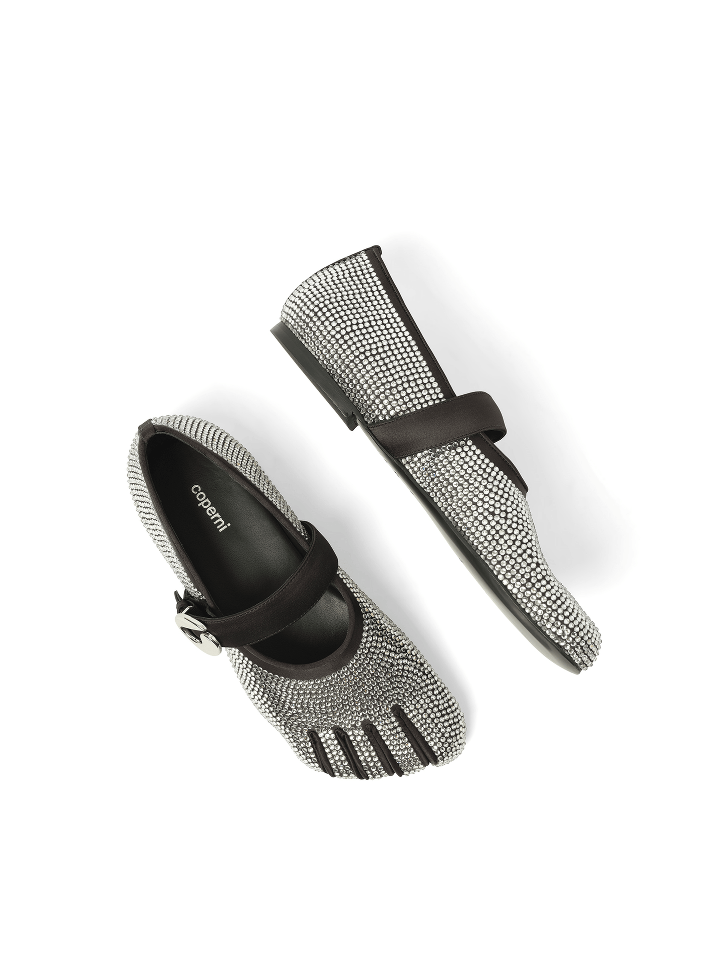 Coperni Crystal-Embellished Five-Toe Ballerina Belt Flat in Black/Silver