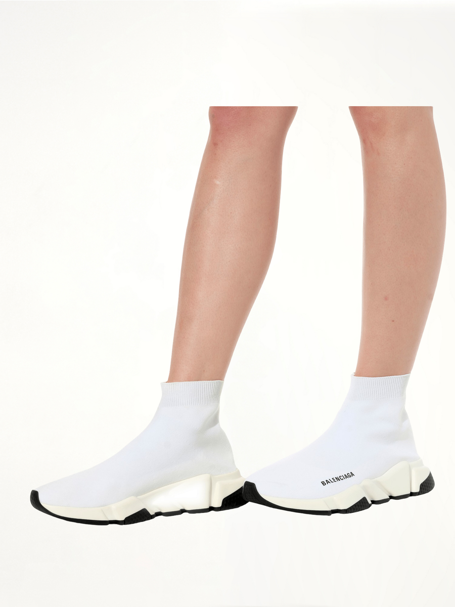 Logo Speed Sneaker in White Back View | BALENCIAGA
