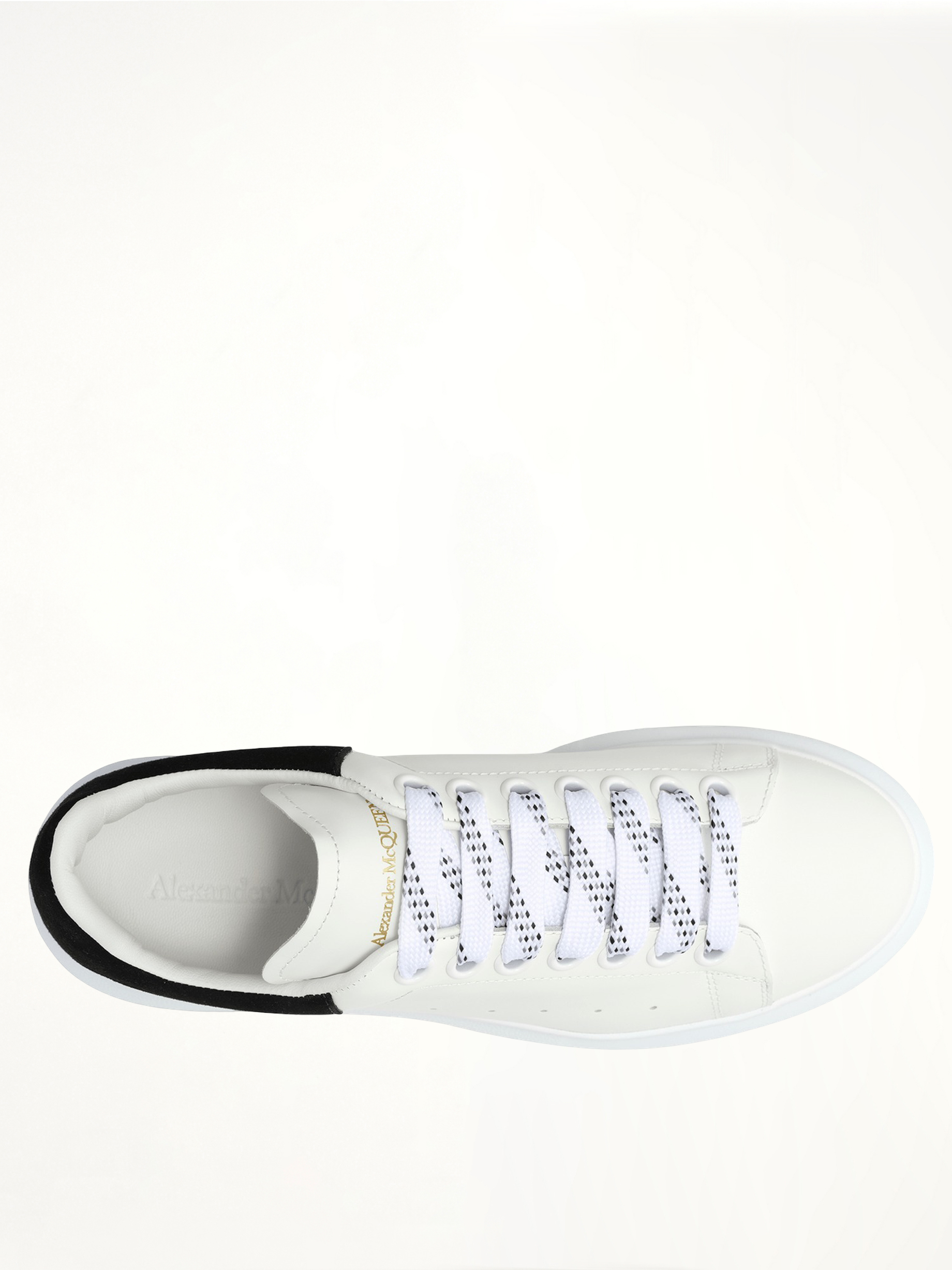 Larry Oversized Suede Sneakers in White/Black Back View | ALEXANDER MCQUEEN
