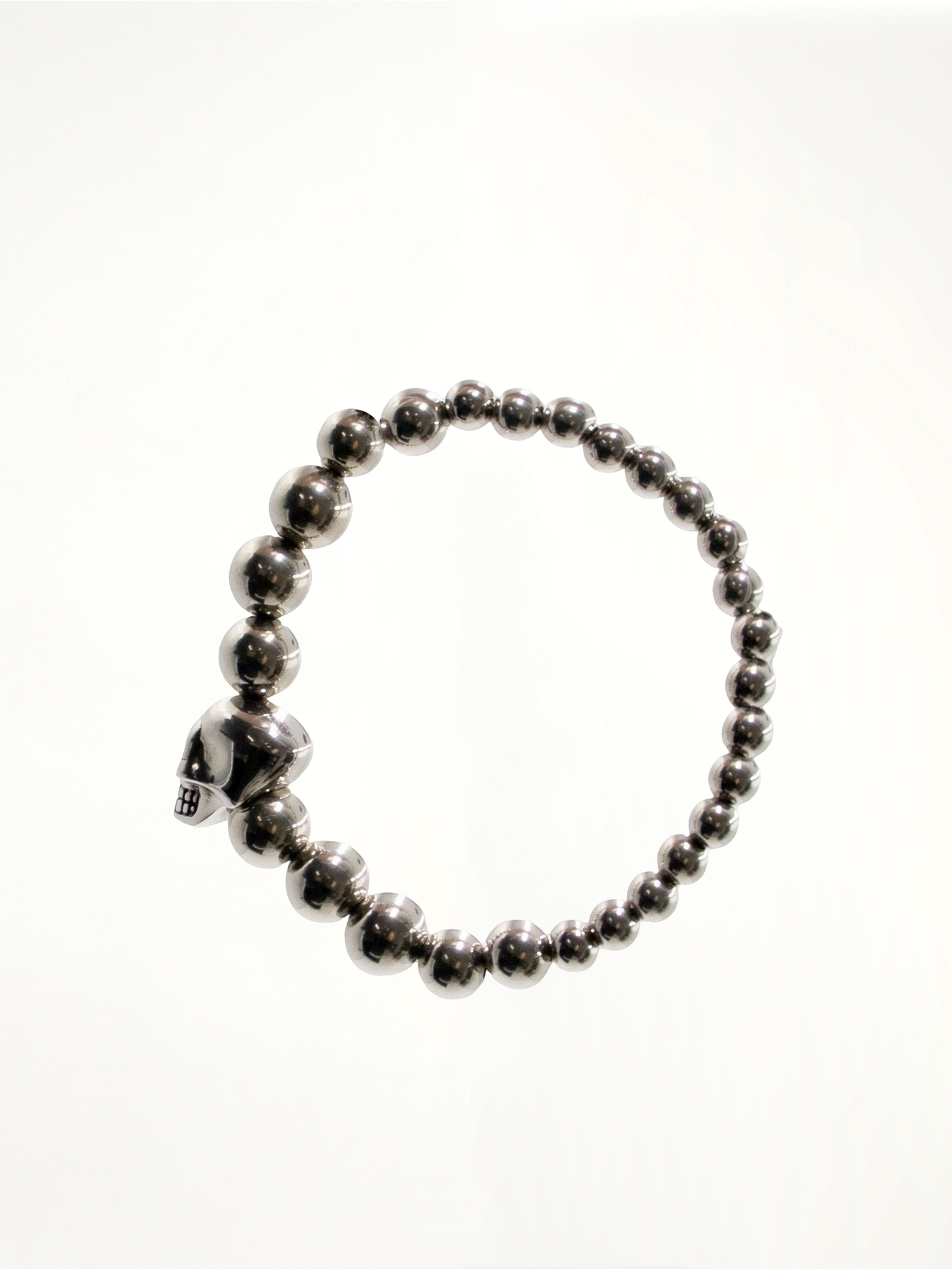 Beaded Skull Motif Bracelet in Silver