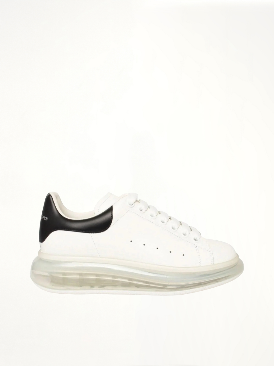Larry Transparent Sole Sneaker in White/Black Side View | ALEXANDER MCQUEEN