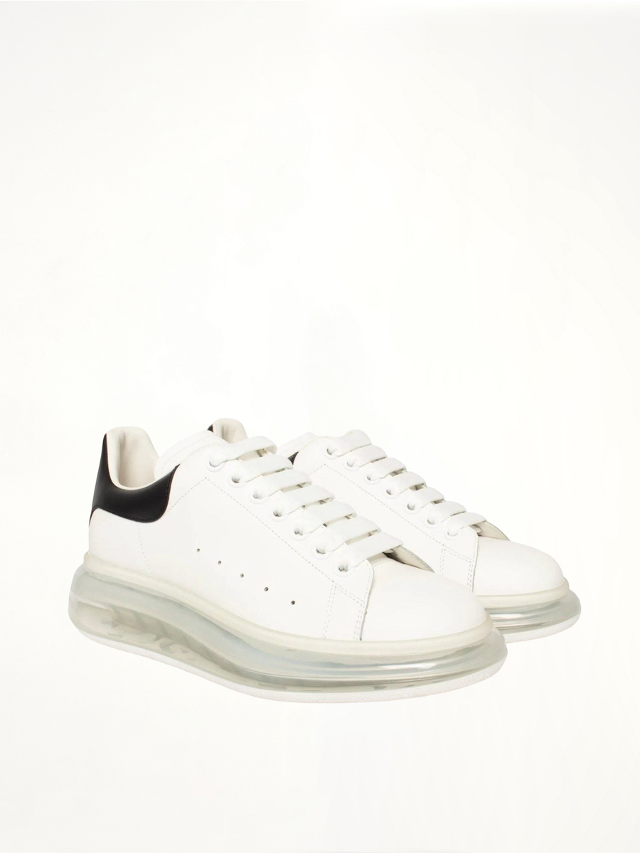 Larry Transparent Sole Sneaker in White/Black Front View | ALEXANDER MCQUEEN