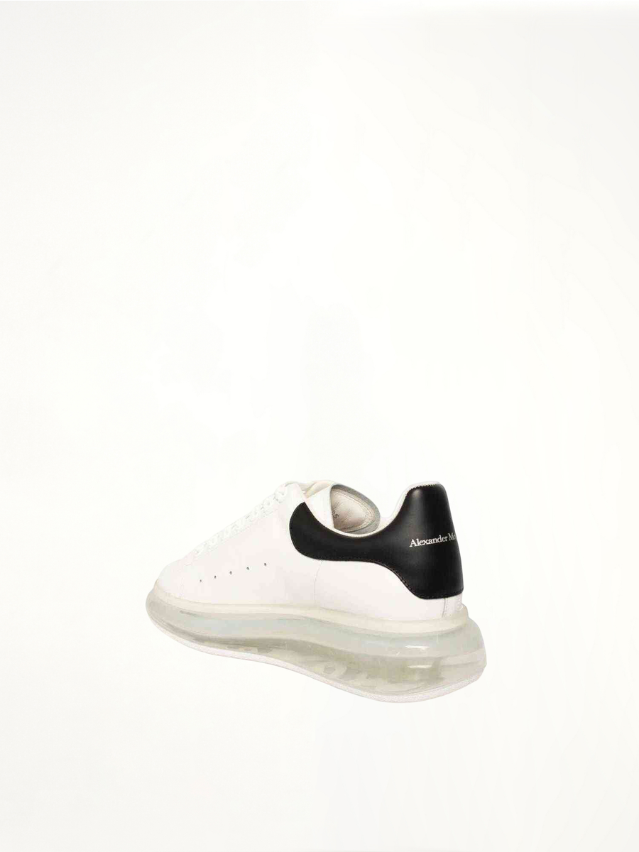 Larry Transparent Sole Sneaker in White/Black Back View | ALEXANDER MCQUEEN