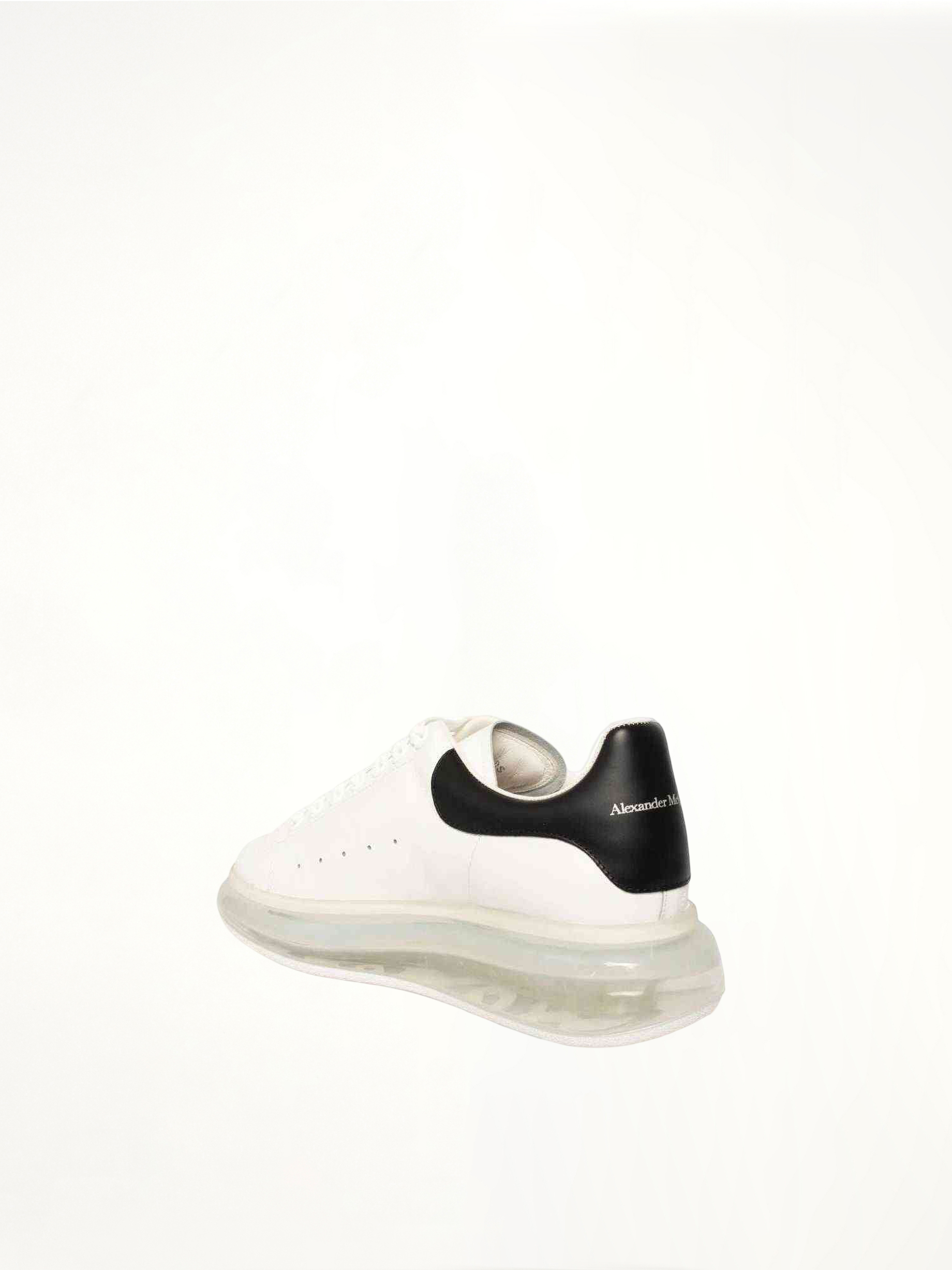Larry Transparent Sole Sneaker in White/Black Back View | ALEXANDER MCQUEEN
