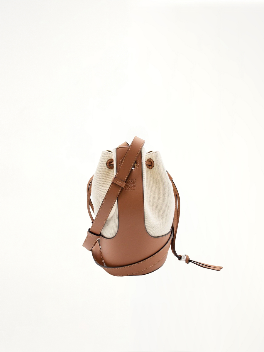 Small Balloon Bag in Canvas and Calfskin in Ecru/Tan