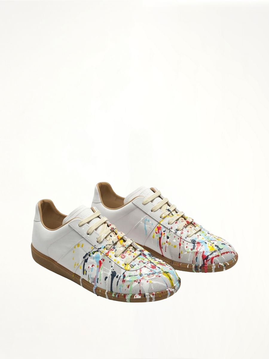 Replica Paint Splatter Sneaker in White Front View | MAISON MARGIELA