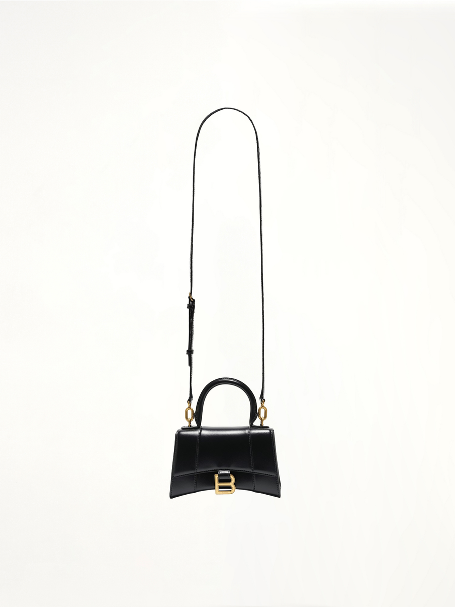 Hourglass XS Handbag in Box Calfskin in Black