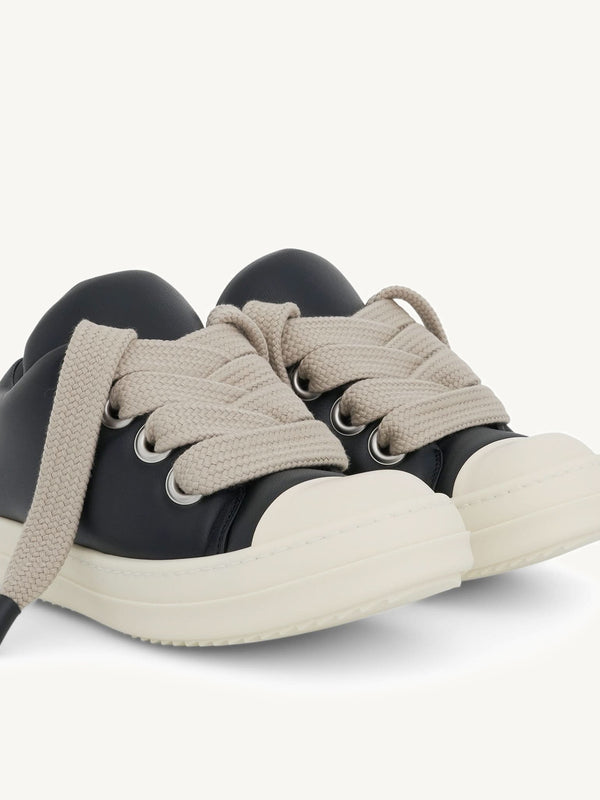 Jumbo Lace Padded Low Sneaker in Black/Milk Front View | RICK OWENS