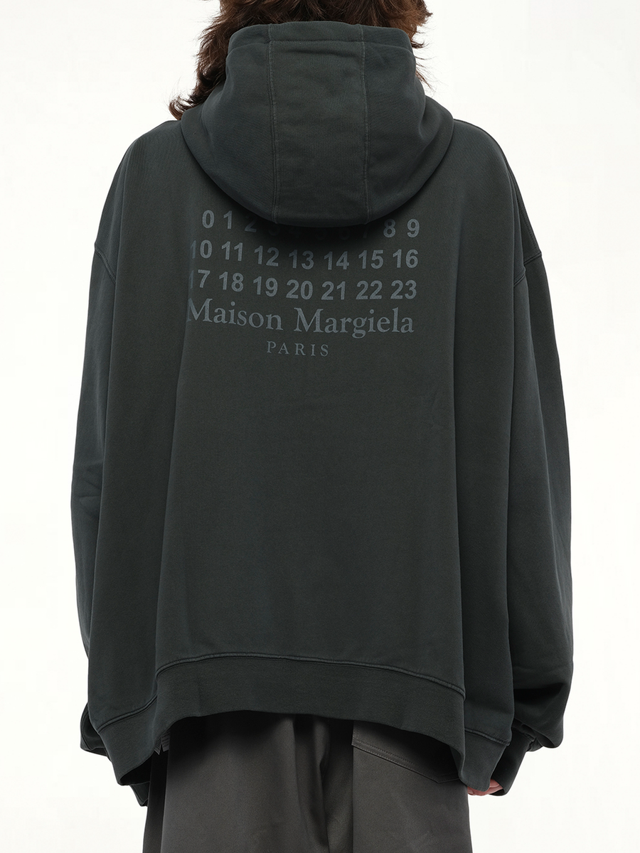 Number Zip Logo Hoodie in Black