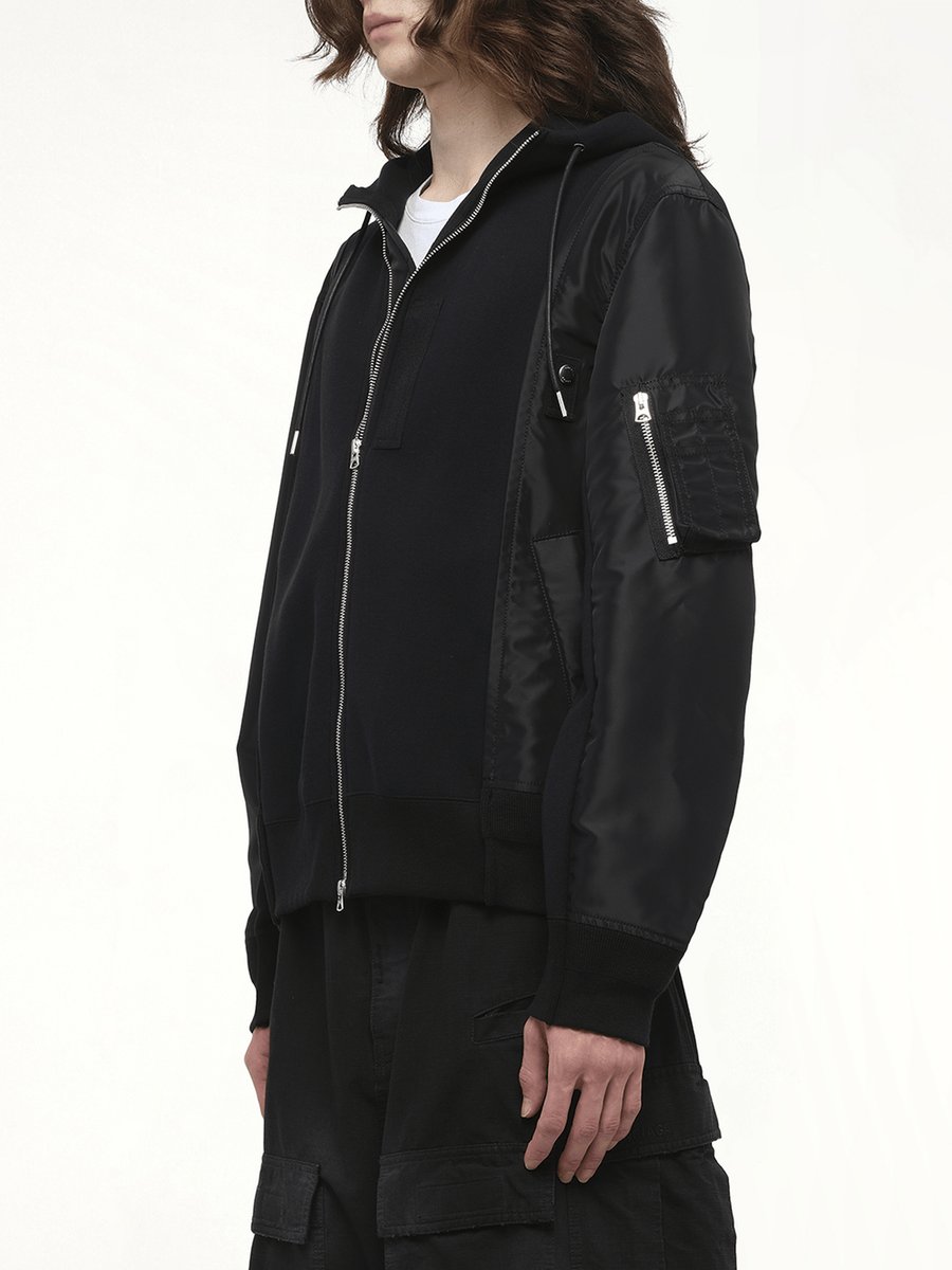 Sponge Sweat Nylon Twill Hoodie in Black/Black
