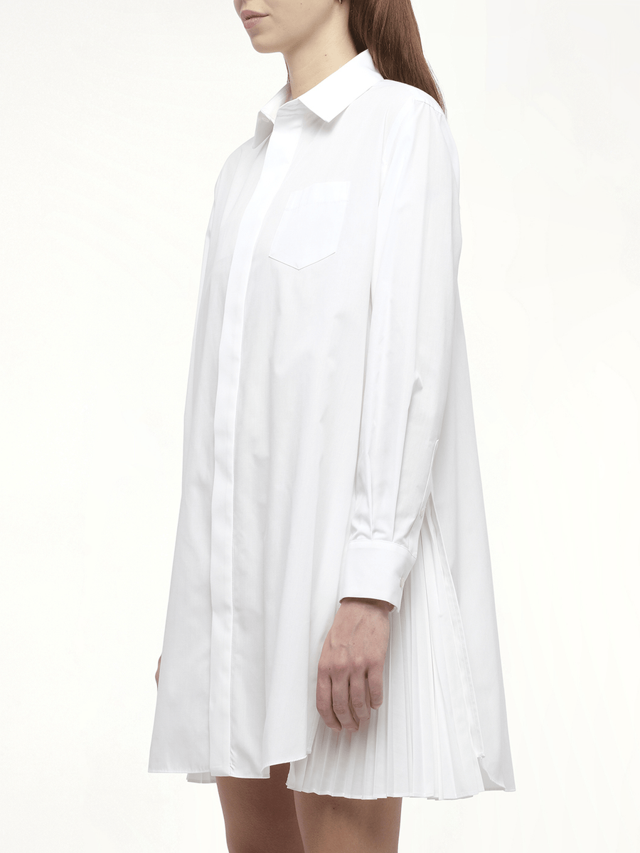 Side Zip Poplin Dress in Off White