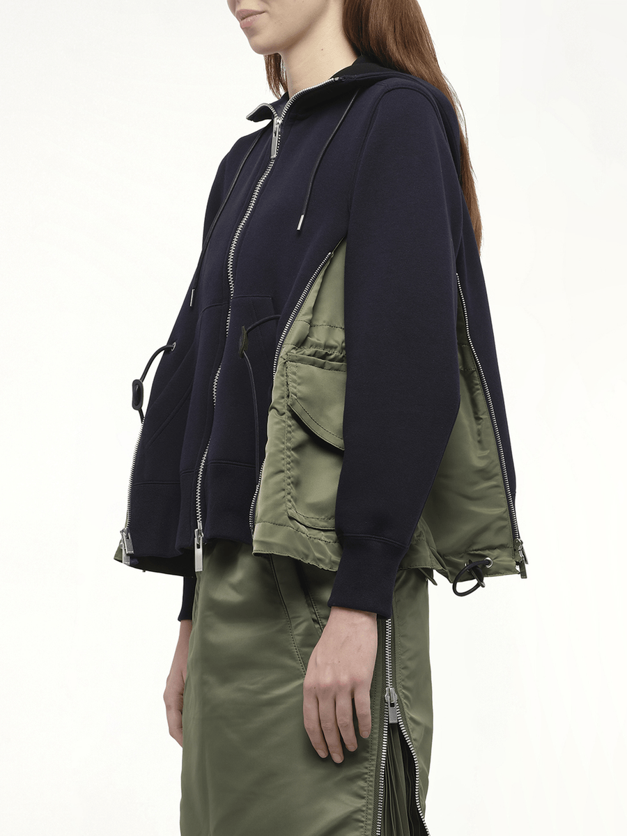 Sponge Sweat Nylon Twill Hoodie in Navy/Khaki