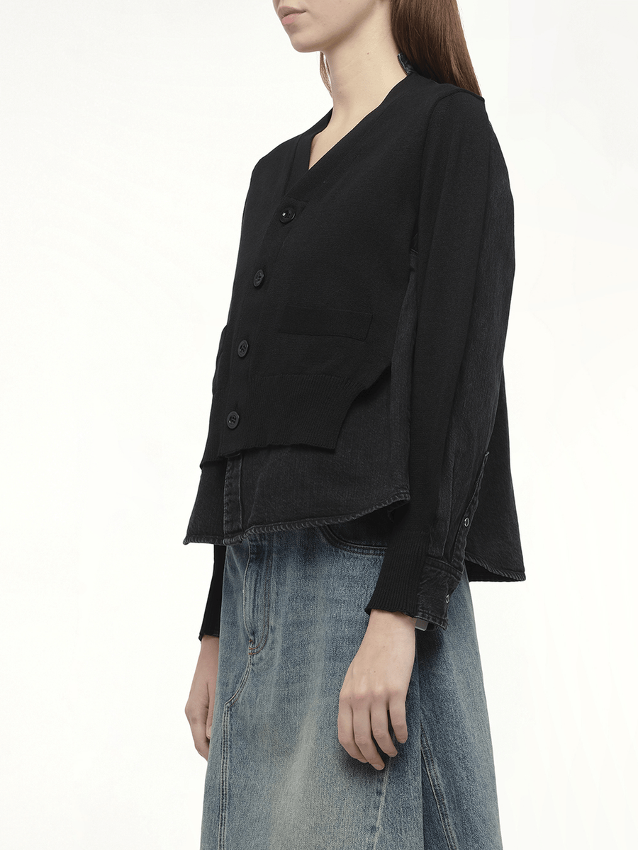 Denim x Knit Cardigan in Black