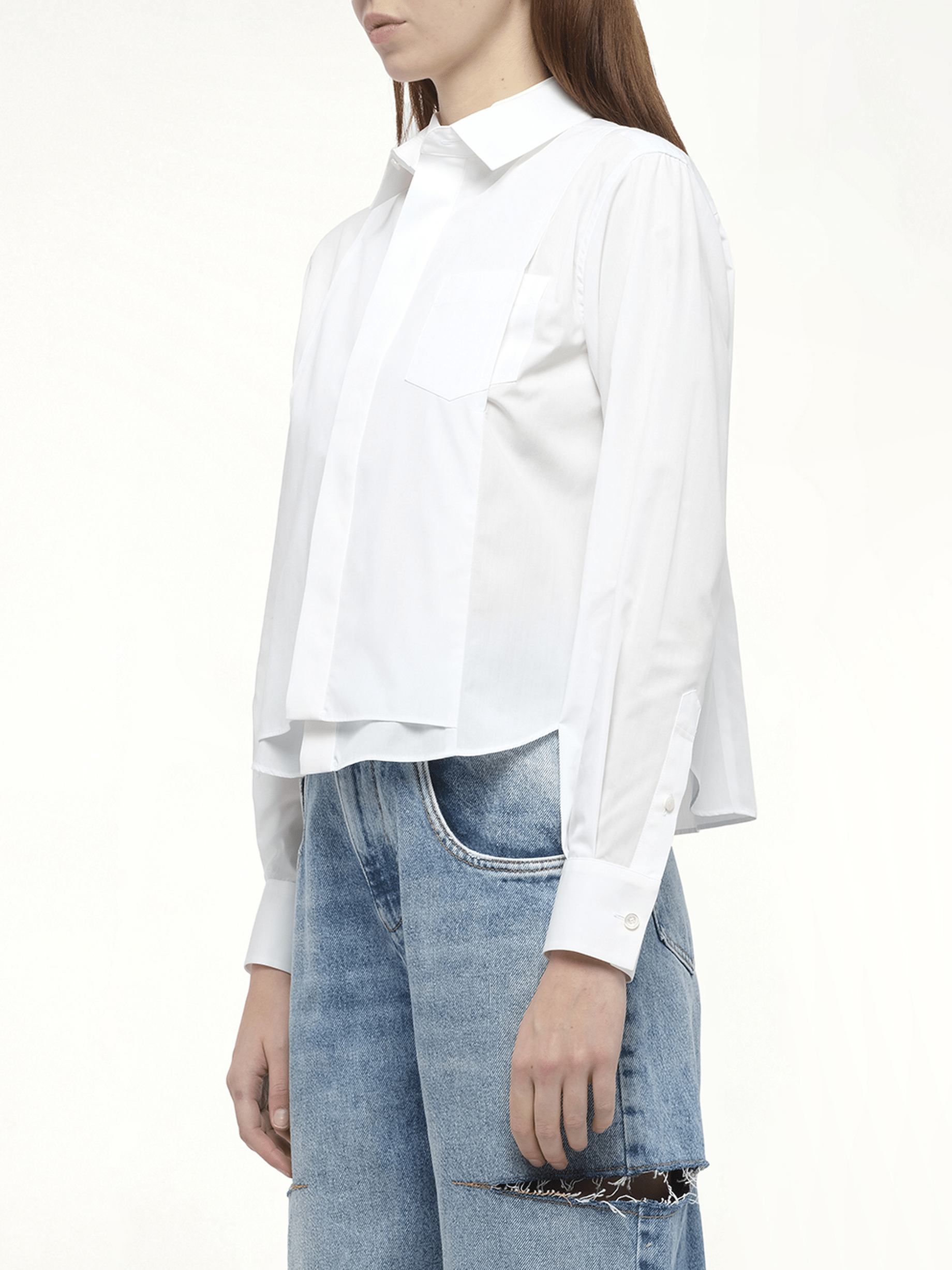 오프 화이트 레이어드 팝린 셔츠