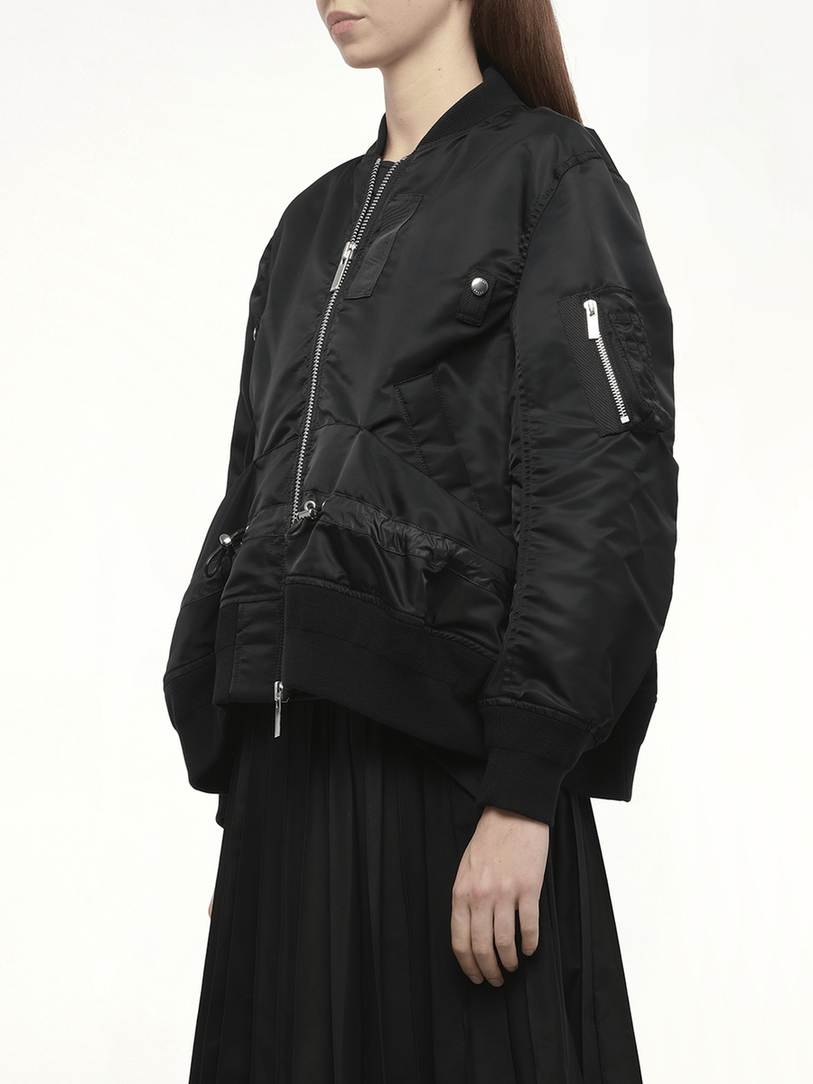 Nylon Twill Blouson with Drawstring in Black
