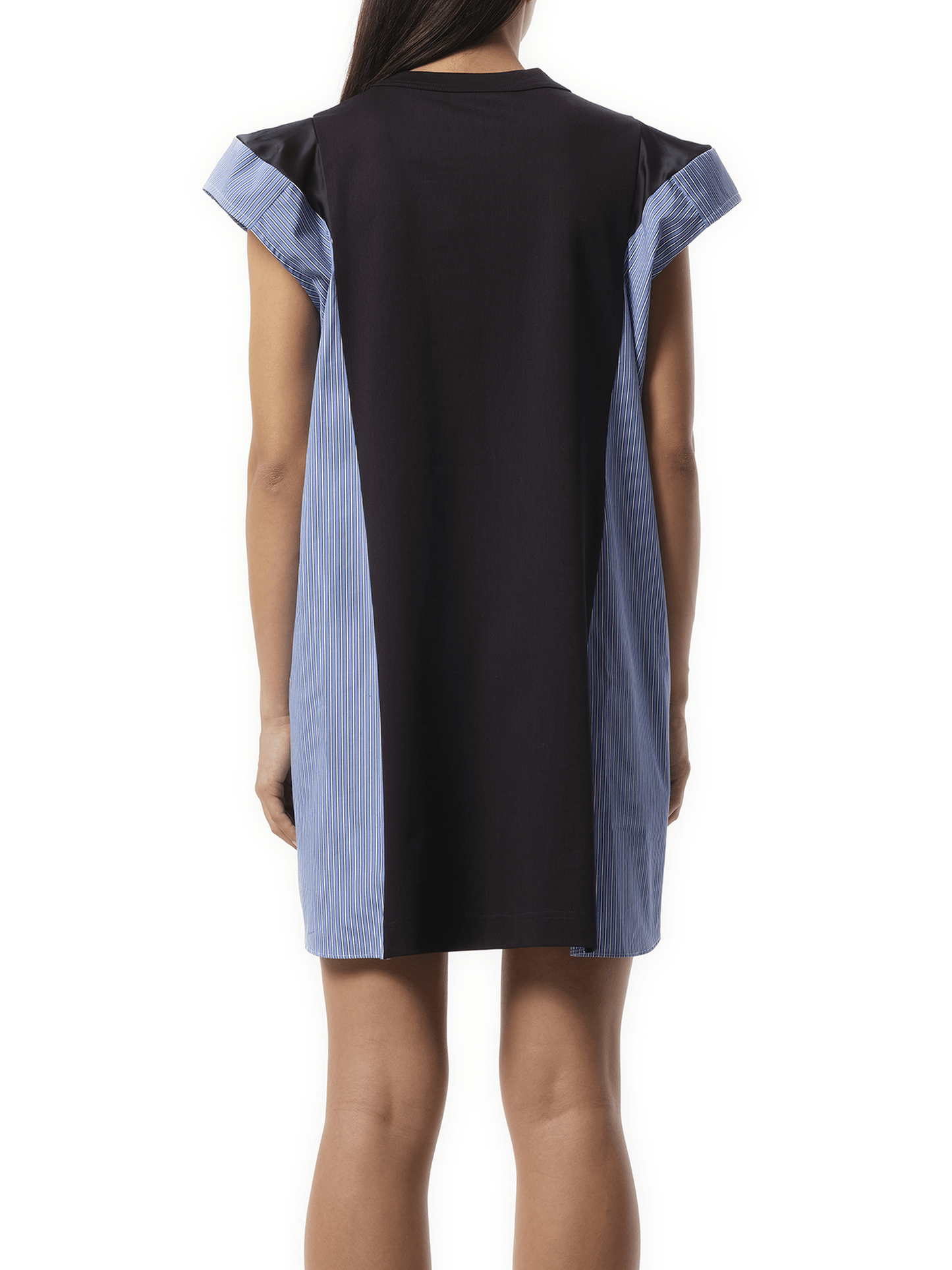 Sacai Poplin Cotton Jersey Dress in Navy/Blue Stripe