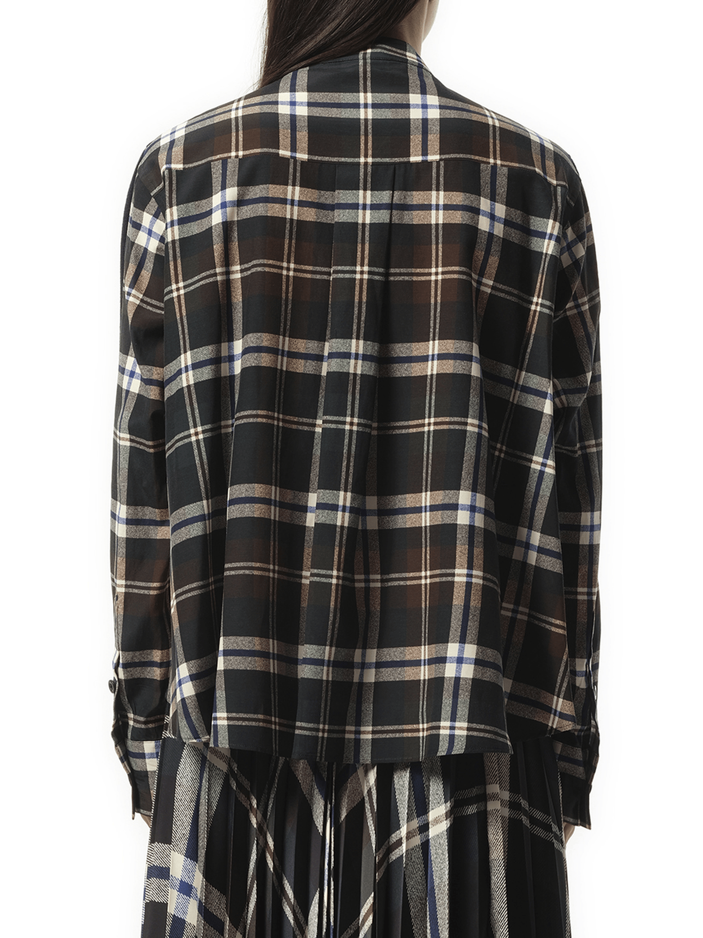 Sacai Plaid Print x Knit Cardigan in Green/Brown