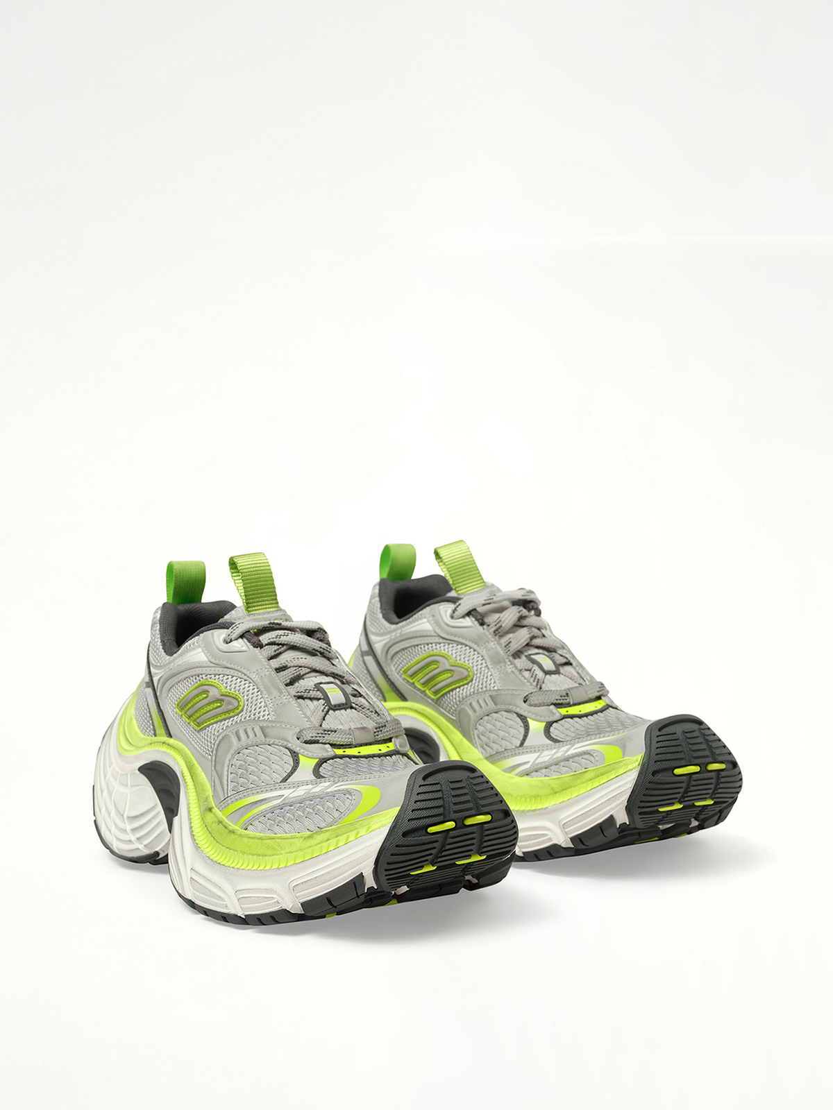 6XL Sneaker in Grey/White/Green/Fluo Yellow Front View | BALENCIAGA