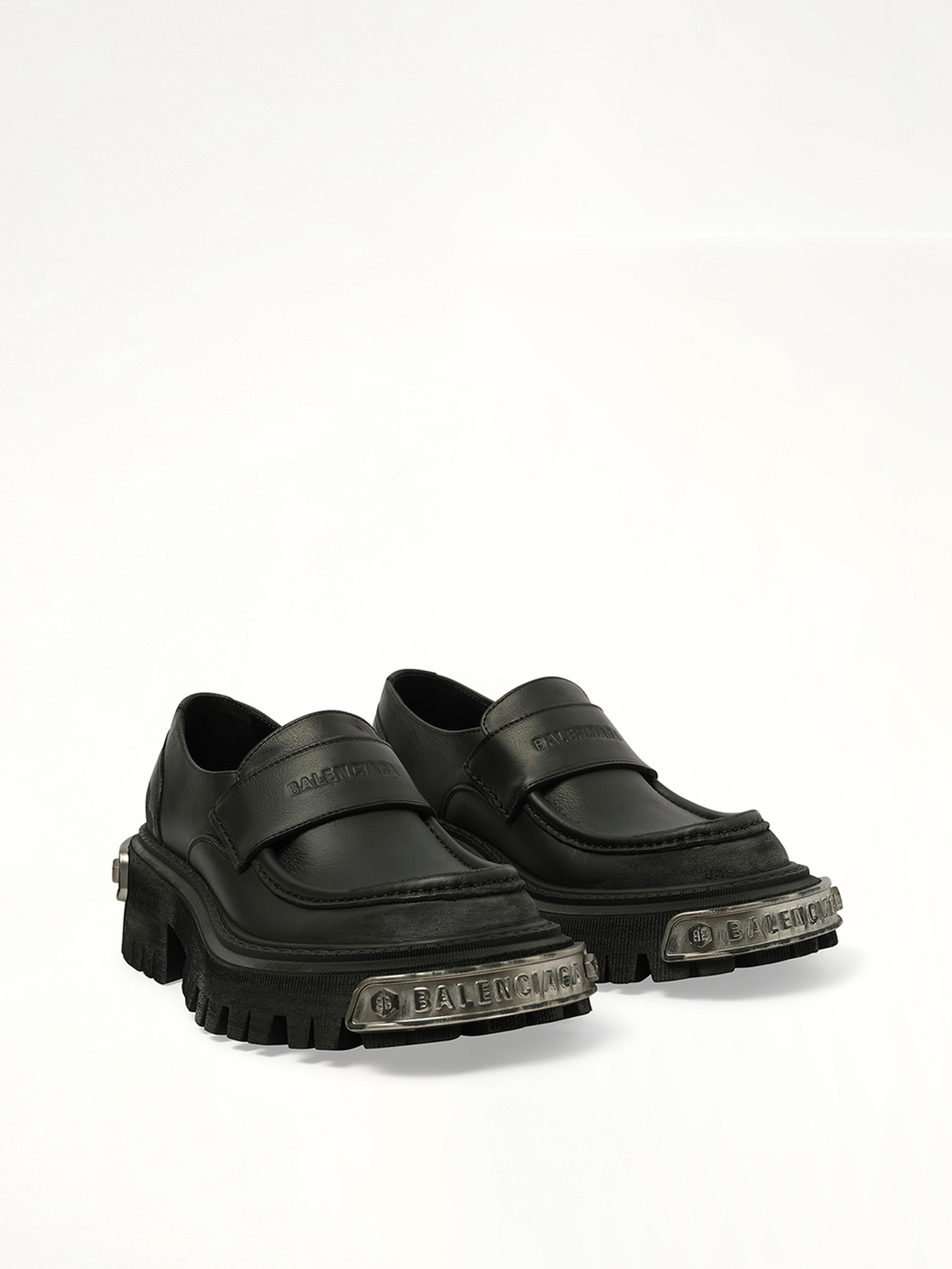 Tractor Loafer L20 in Black/Silver Front View | BALENCIAGA