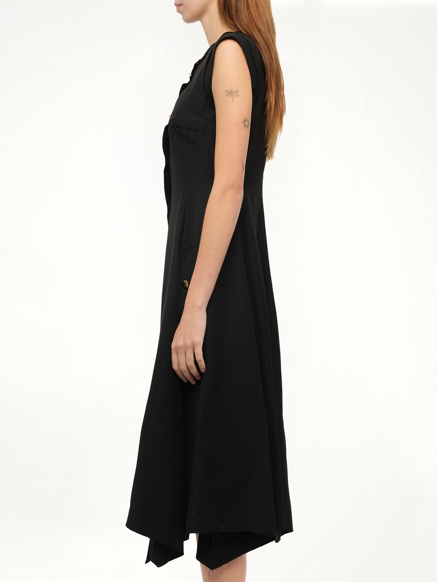Gold Button Sleeveless Dress in Black
