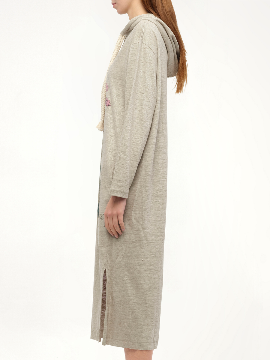 Hoodie Botanical Dress in Beige