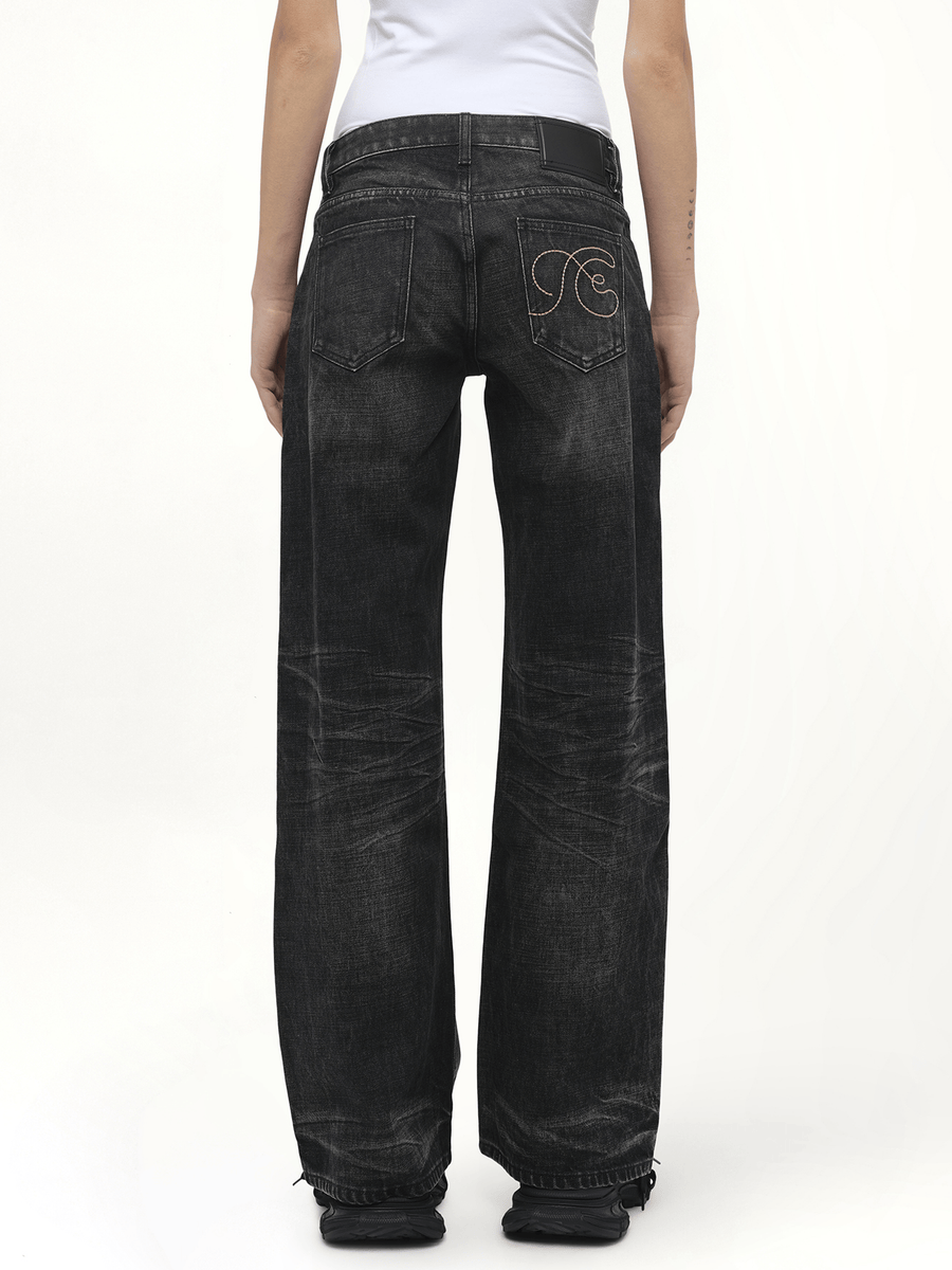 Dirty Wash Straight Jeans in Black