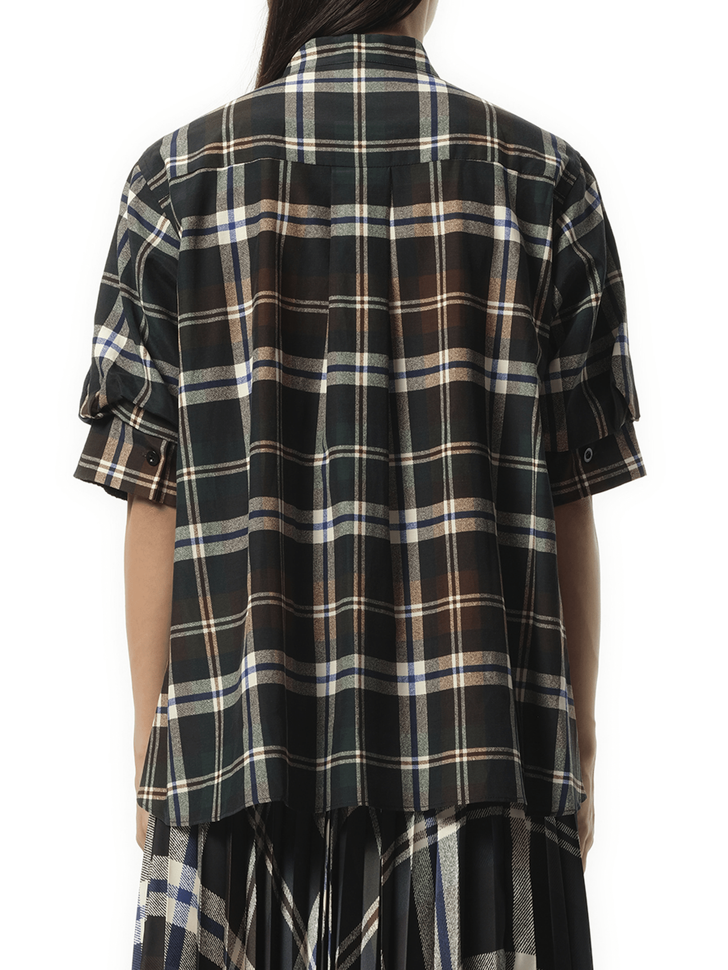 Sacai Plaid Print x Knit Pullover in Green/Brown