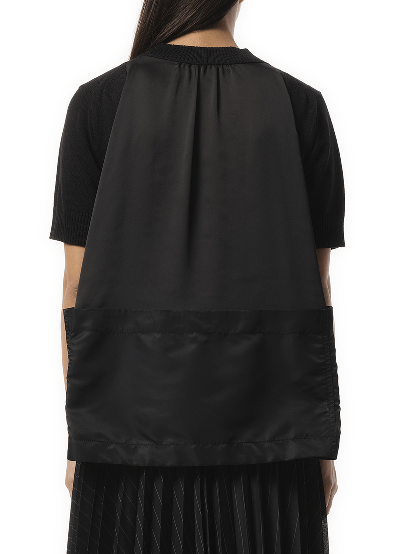 Sacai Nylon Twill x Knit Short-sleeve Pullover in Black