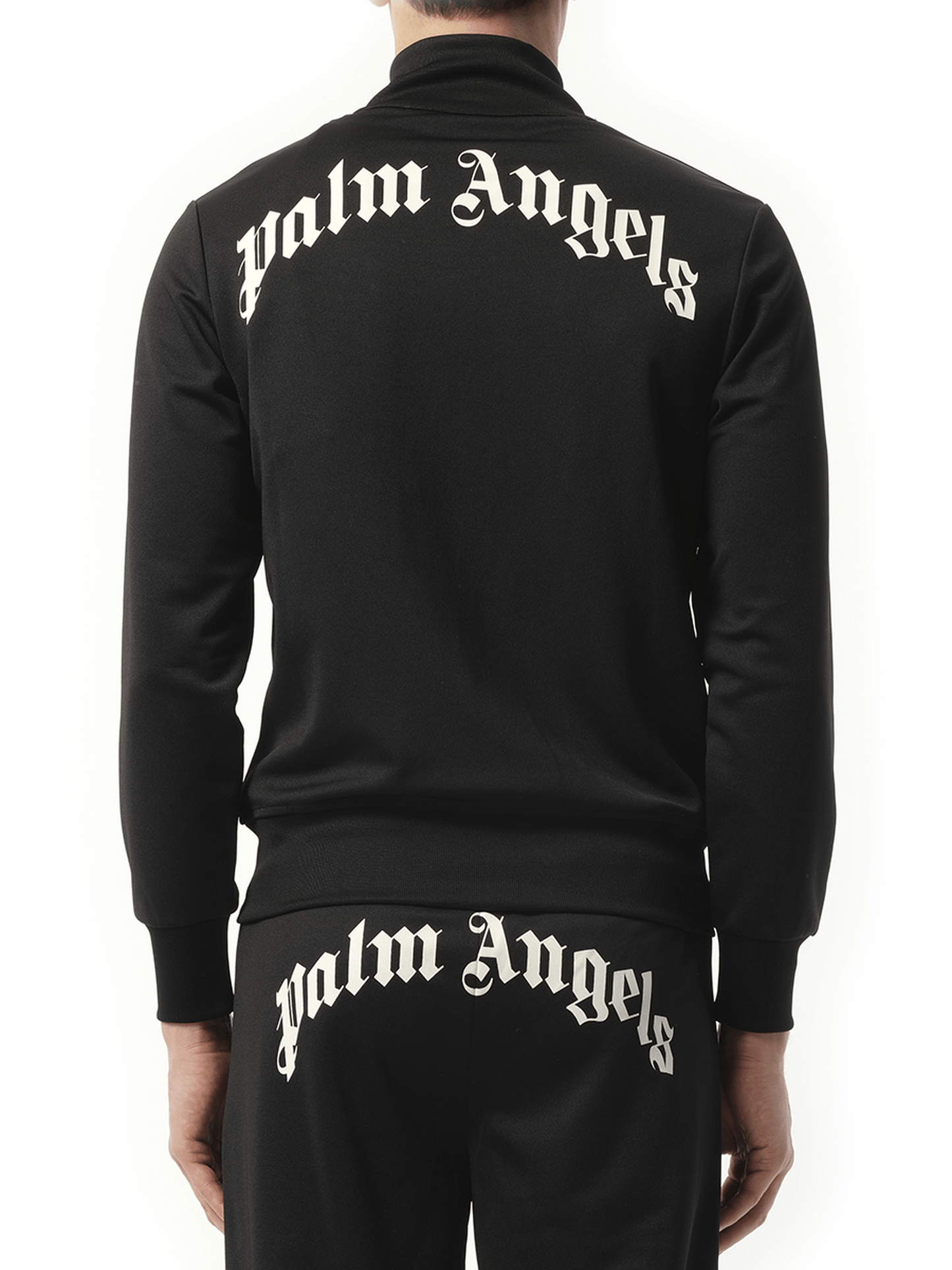 Palm Angels Back Curved Logo Track Jacket in Black/Off White