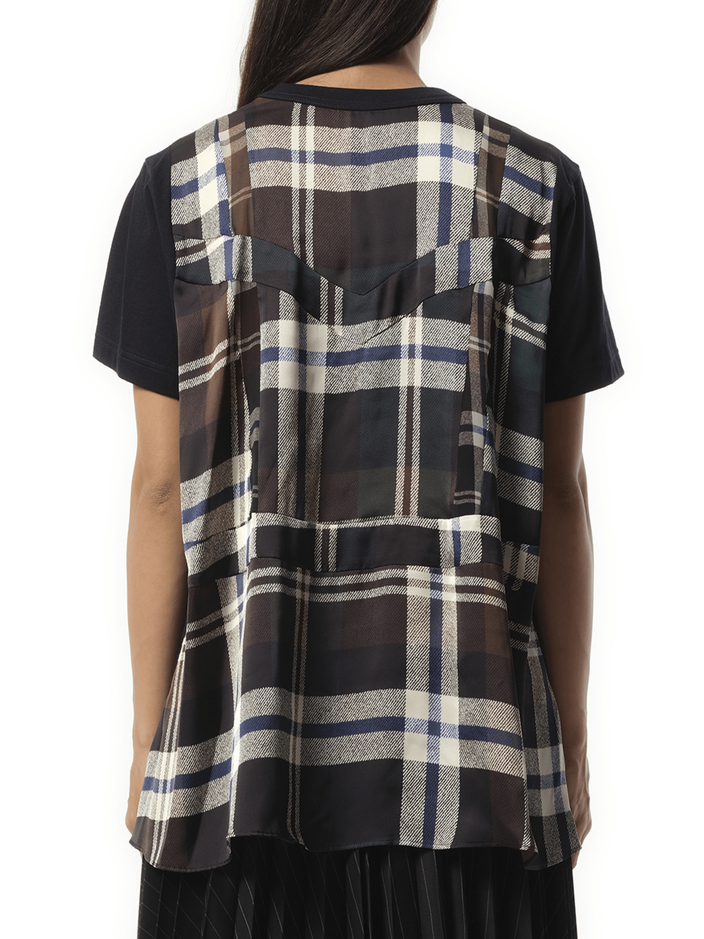 Sacai Plaid Print x Cotton Jersey T-Shirt in Green/Brown