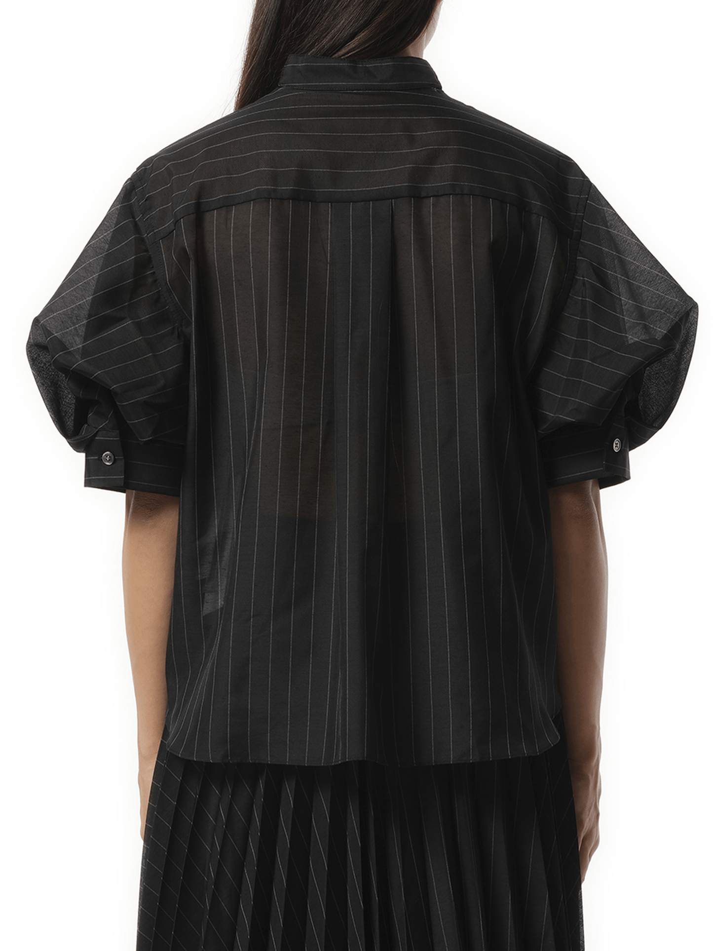 Sacai Spun Organza x Cotton Jersey T-Shirt in Black Stripe