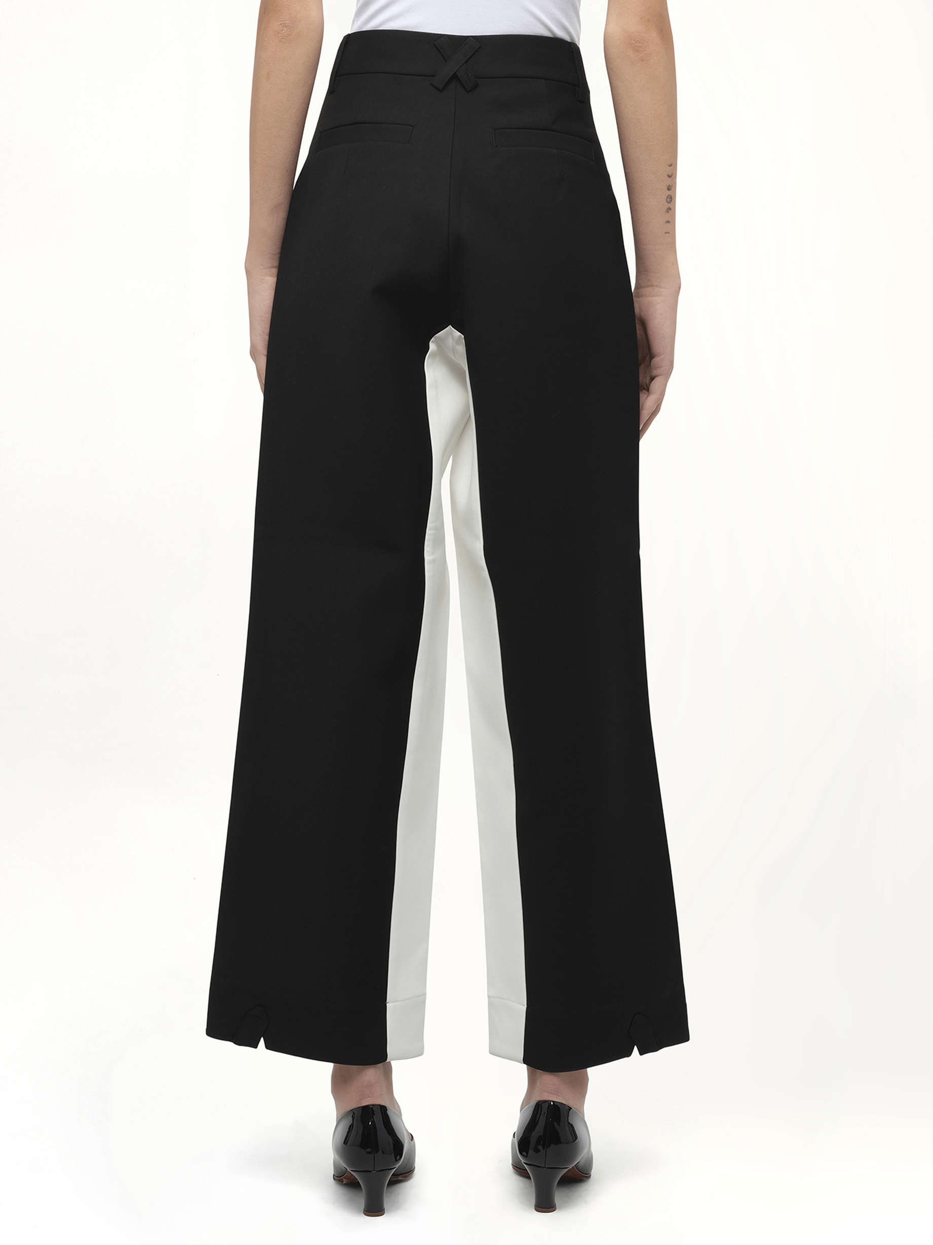 Black & White Stitched Suit Pants in Black
