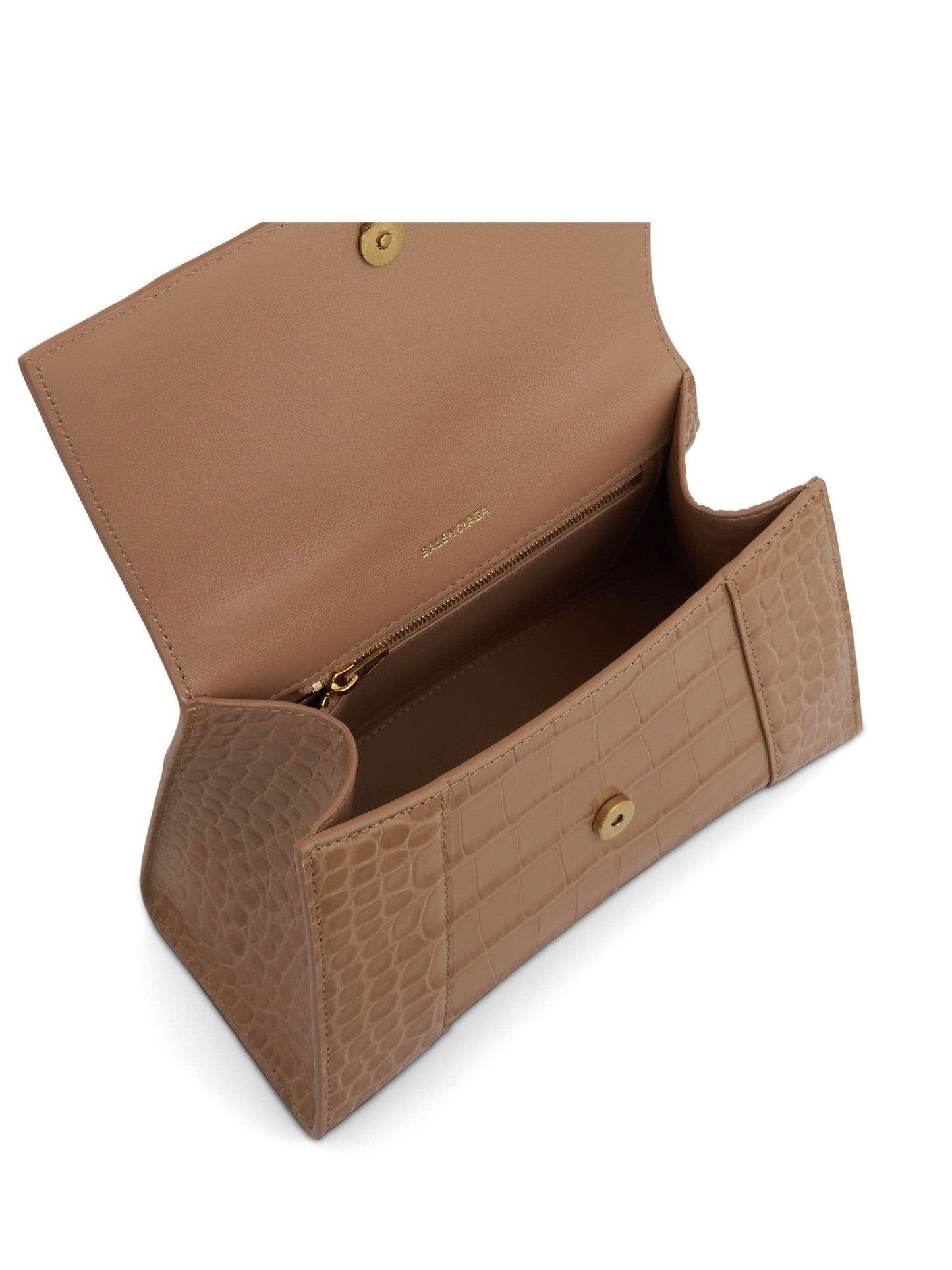 Hourglass Small Croco Embossed Bag in Nude Beige