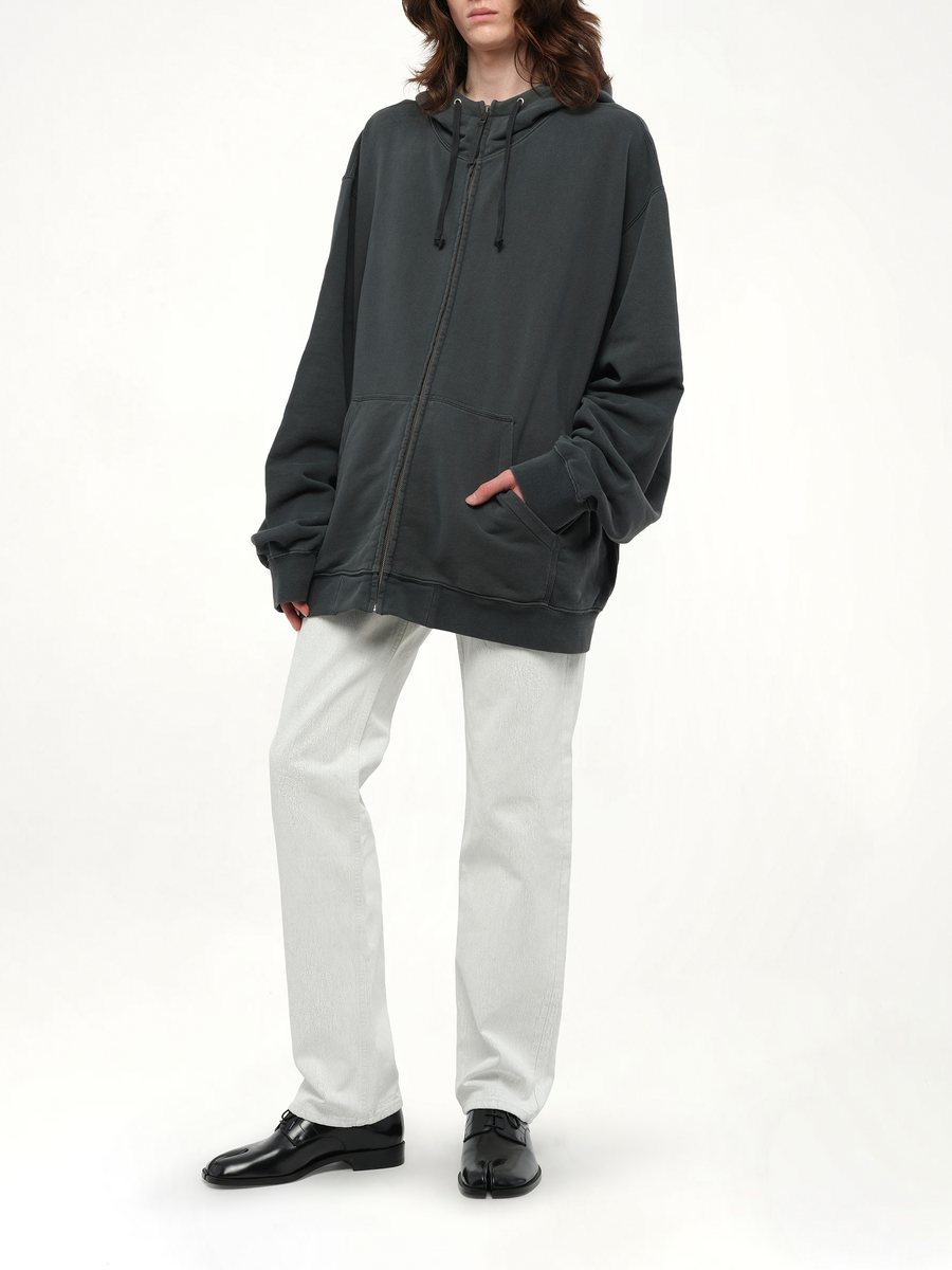 Zip Sweat Jacket in Washed Black