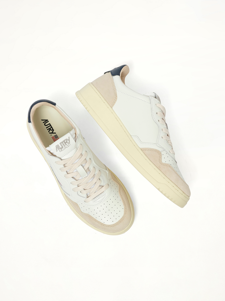 Medalist Low Sneakers in White/Blue Back View | AUTRY
