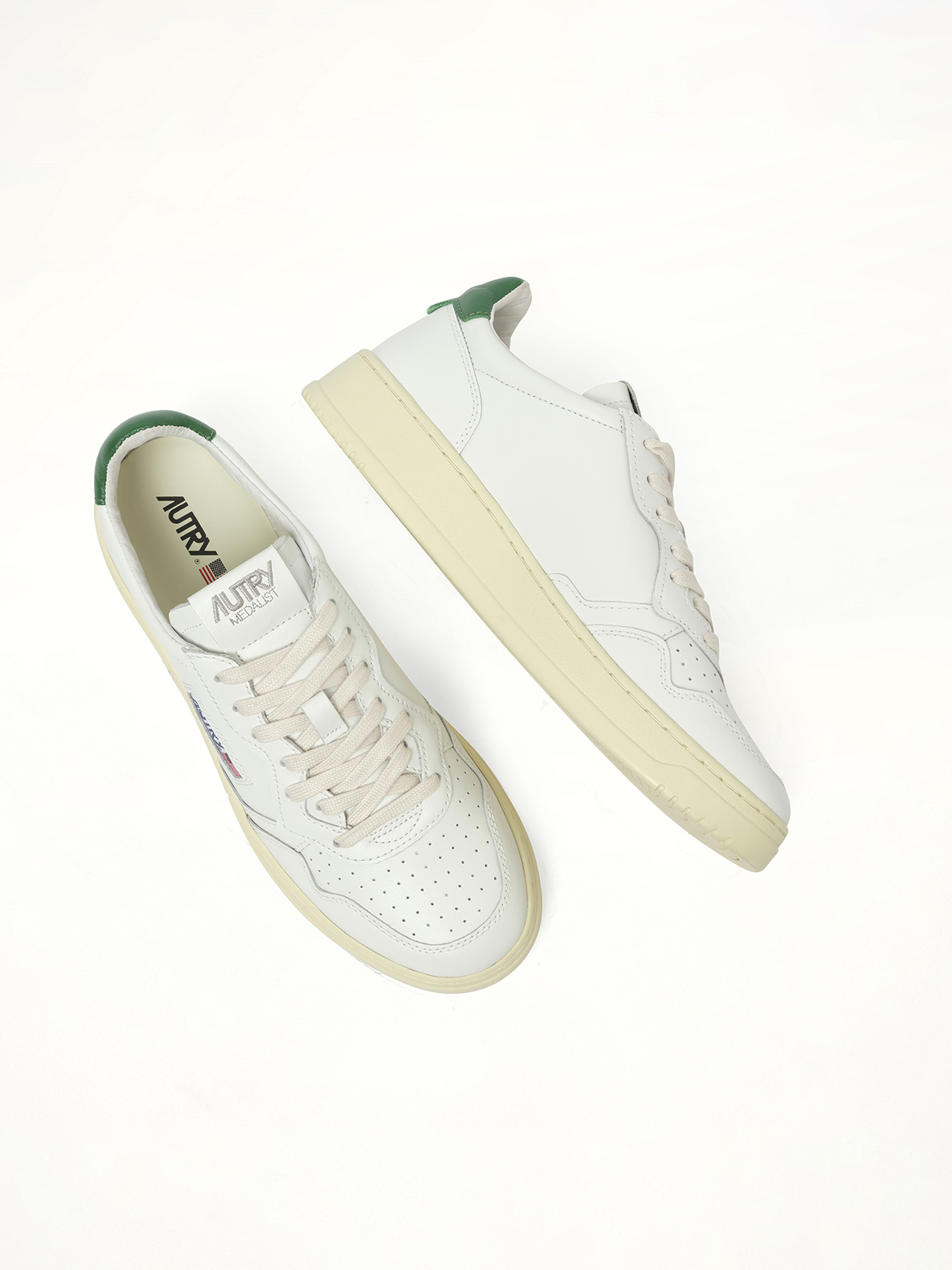 Medalist Low Sneakers in White/Green Back View | AUTRY