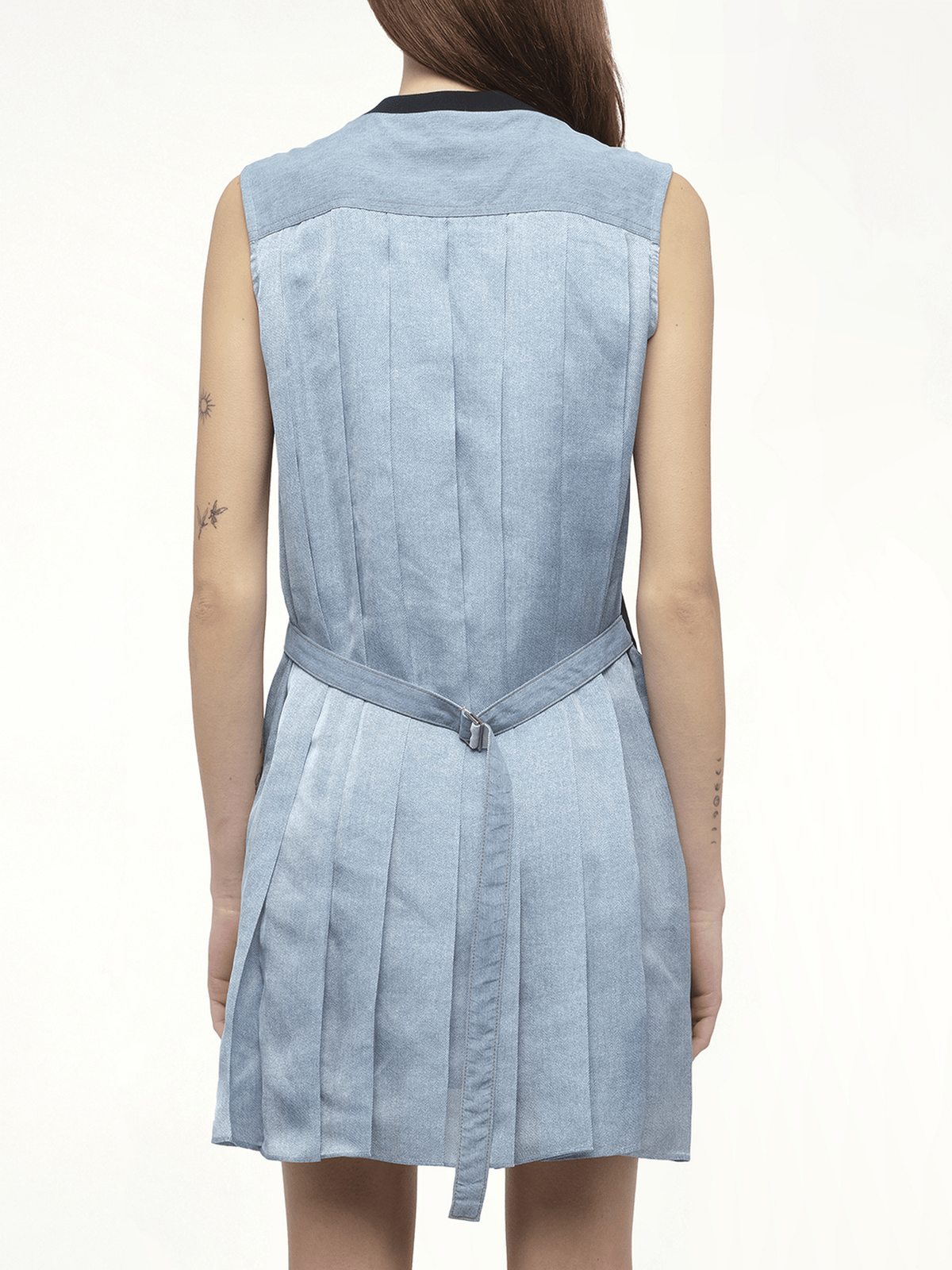 Denim x Cotton Jersey Dress in Navy/Light Blue