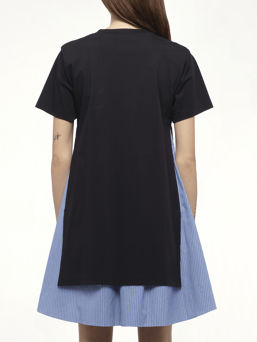 Poplin x Cotton Jersey Dress in Navy/Blue Stripe
