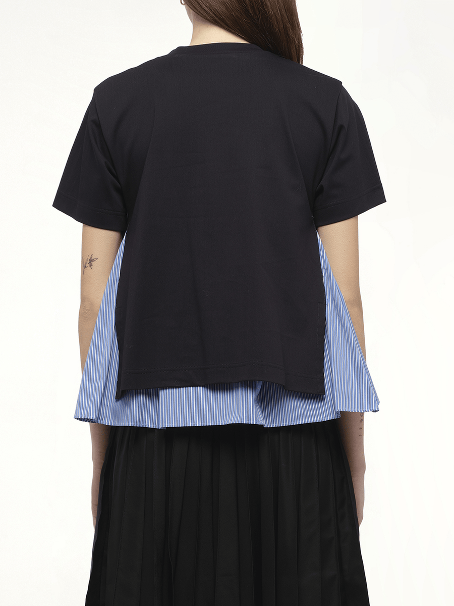 Poplin x Cotton Jersey T-Shirt in Navy/Blue Stripe