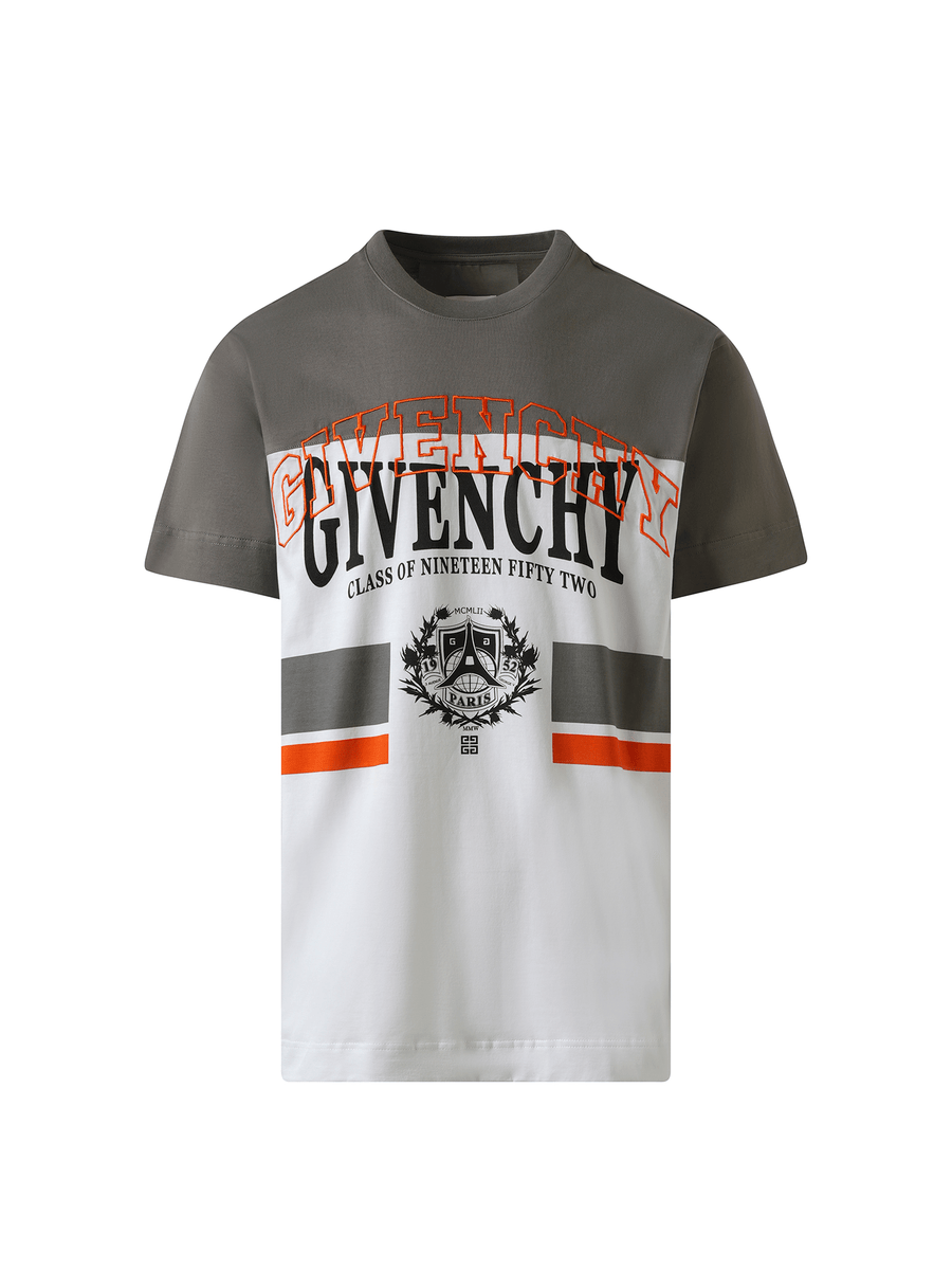 Givenchy College Print Stripes Logo T-Shirt in Grey/White