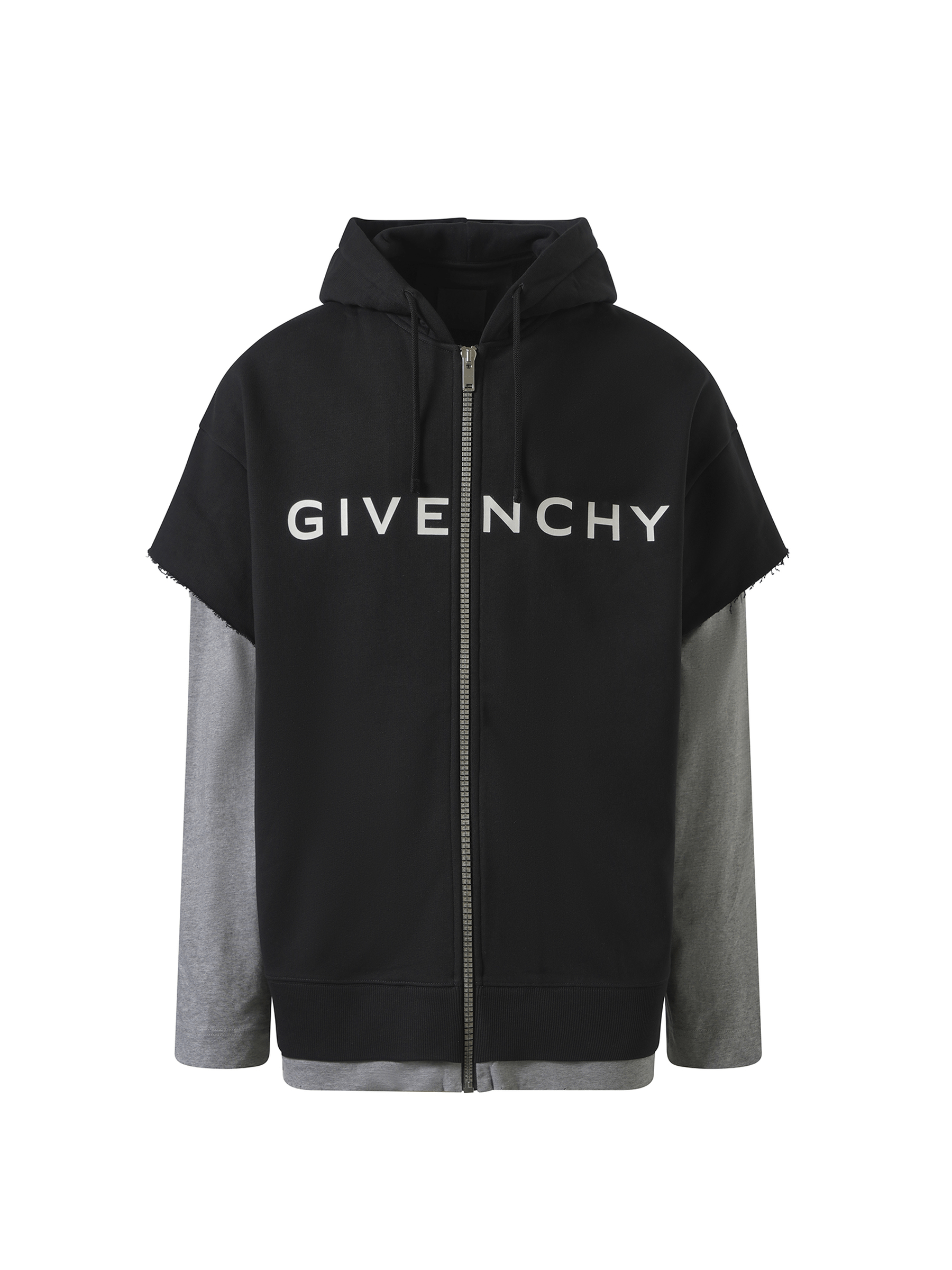 Givenchy Jersey Multi Layer Hoodie in Black/Grey