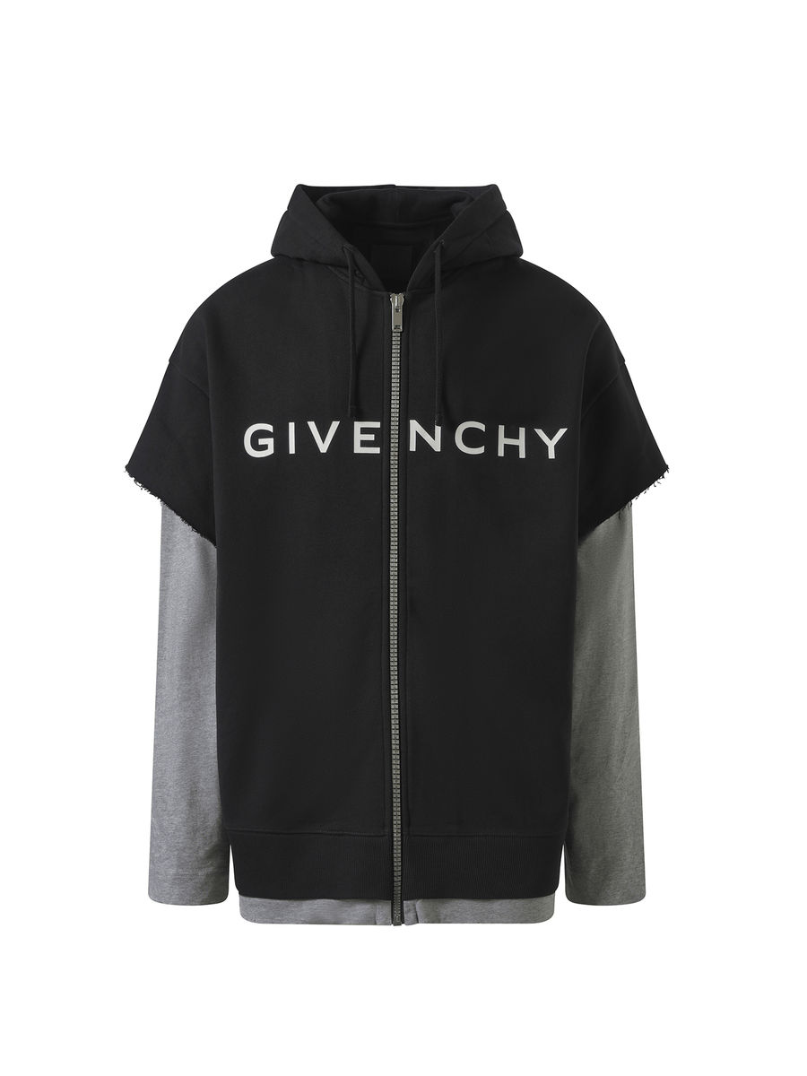 Givenchy Jersey Multi Layer Hoodie in Black/Grey
