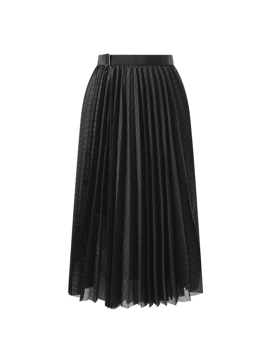 Sacai Spun Organza Skirt in Black Stripe